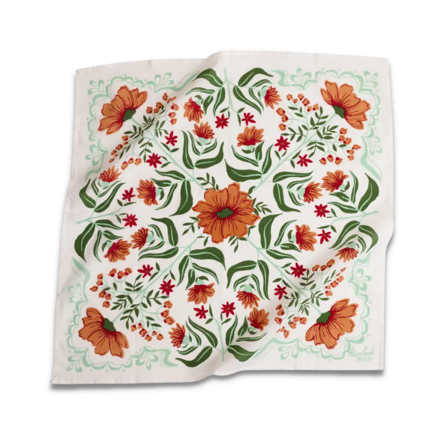 Flora Bandana - Spanish Red & Shades of Green