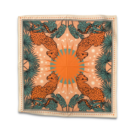 Panthera Bandana - Muted Turquoise & Shades of Orange